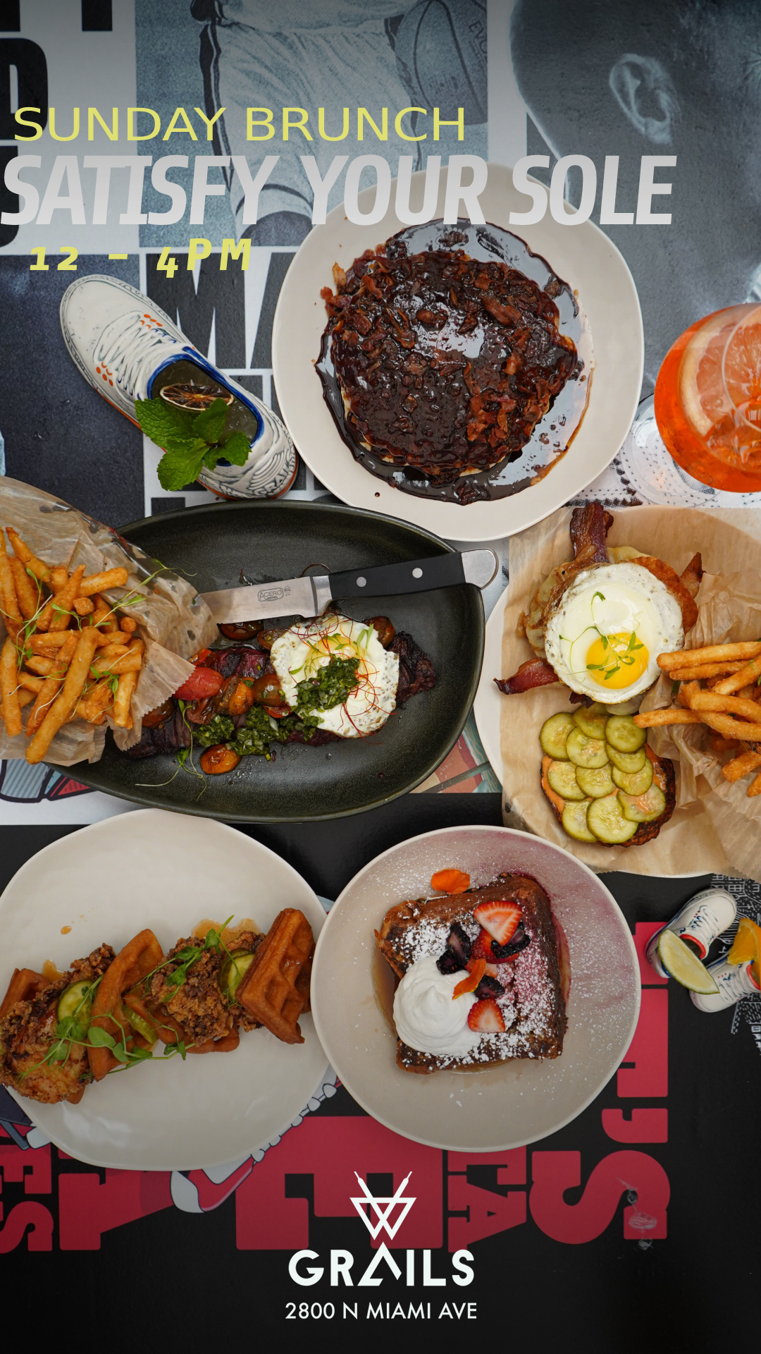 Grails Miami Wynwood brunch video: UFC night on the covered patio with a packed crowd